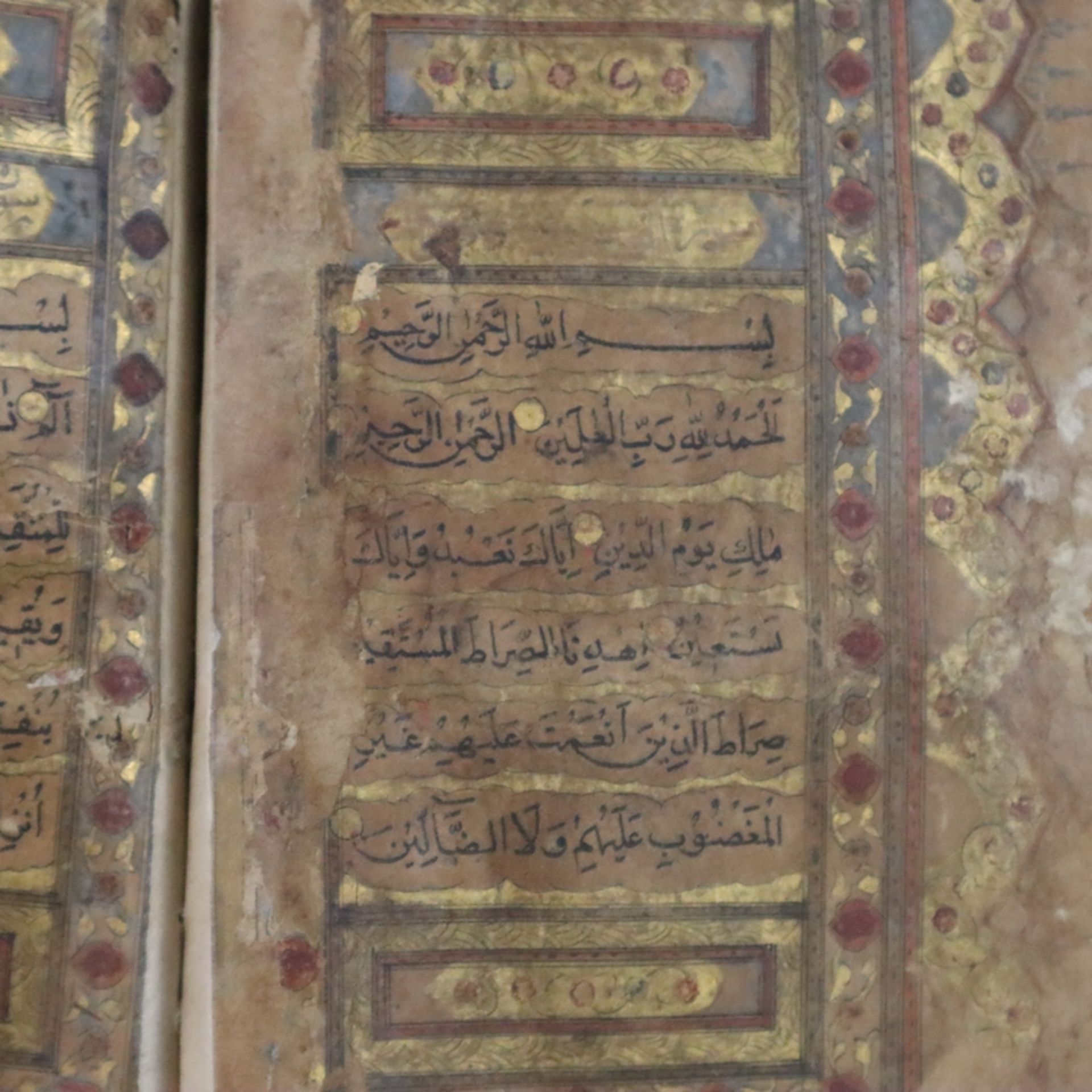 Koran - Al Qur’an, handgeschriebener Koran in schwarzer und roter Tinte sowie Weiß auf geglättetem - Image 7 of 8
