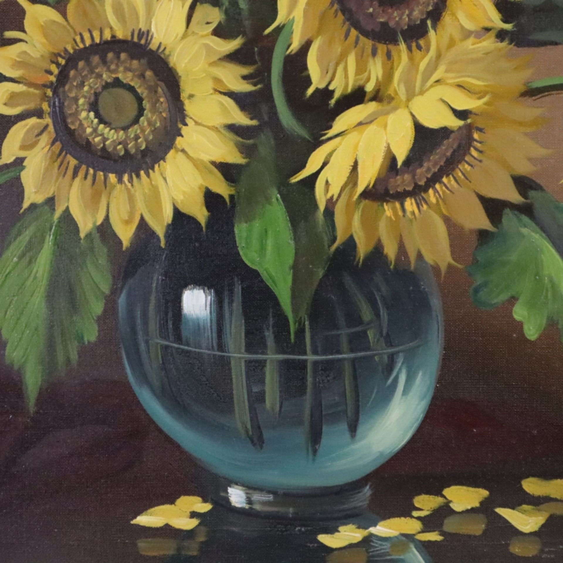 Hofman, H. - Sonnenblumen in Glasvase, Öl auf Leinwand, rechts unten signiert, ca. 50 x 70 cm, mit  - Bild 6 aus 8