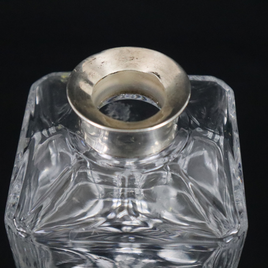 Whiskykaraffe mit Silbermontur - deutsch, 20. Jh., dickwandiges Klarglas mit Quader- und Sternschli - Image 3 of 6