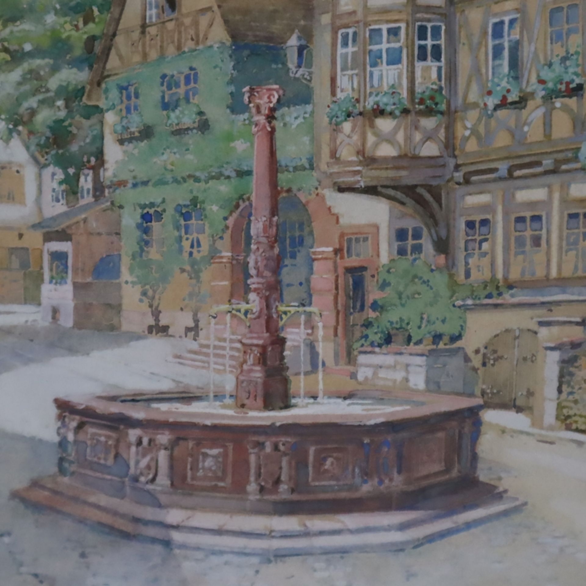 Hintze, H. (20.Jh.) - "Miltenberg", Ansicht von dem alten Marktplatz in Miltenberg, Aquarell auf Pa - Image 3 of 8