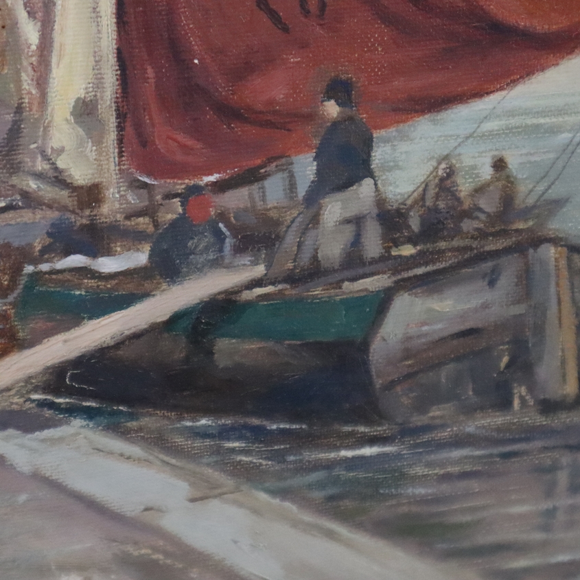 Wagner, O. - 2.Hälfte 20.Jh.- Amsterdamer Hafenszene mit Fischmarkt, Öl auf Leinwand, rechts unten - Image 6 of 11
