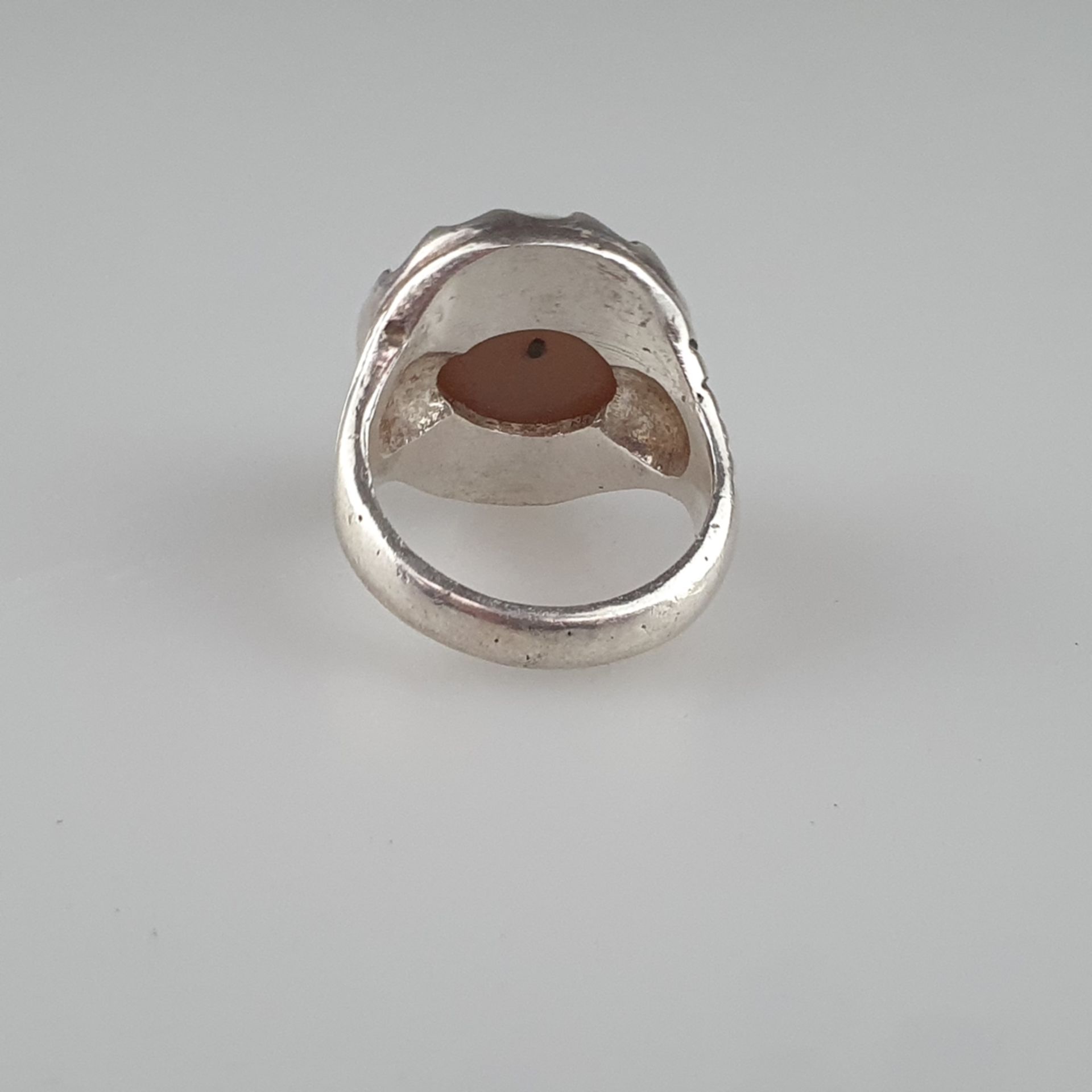 Silberring - mit großem Augenachat besetzt, fein polierter runder Cabochon, Dm.ca.21mm, ca.19,5 g - Bild 4 aus 5