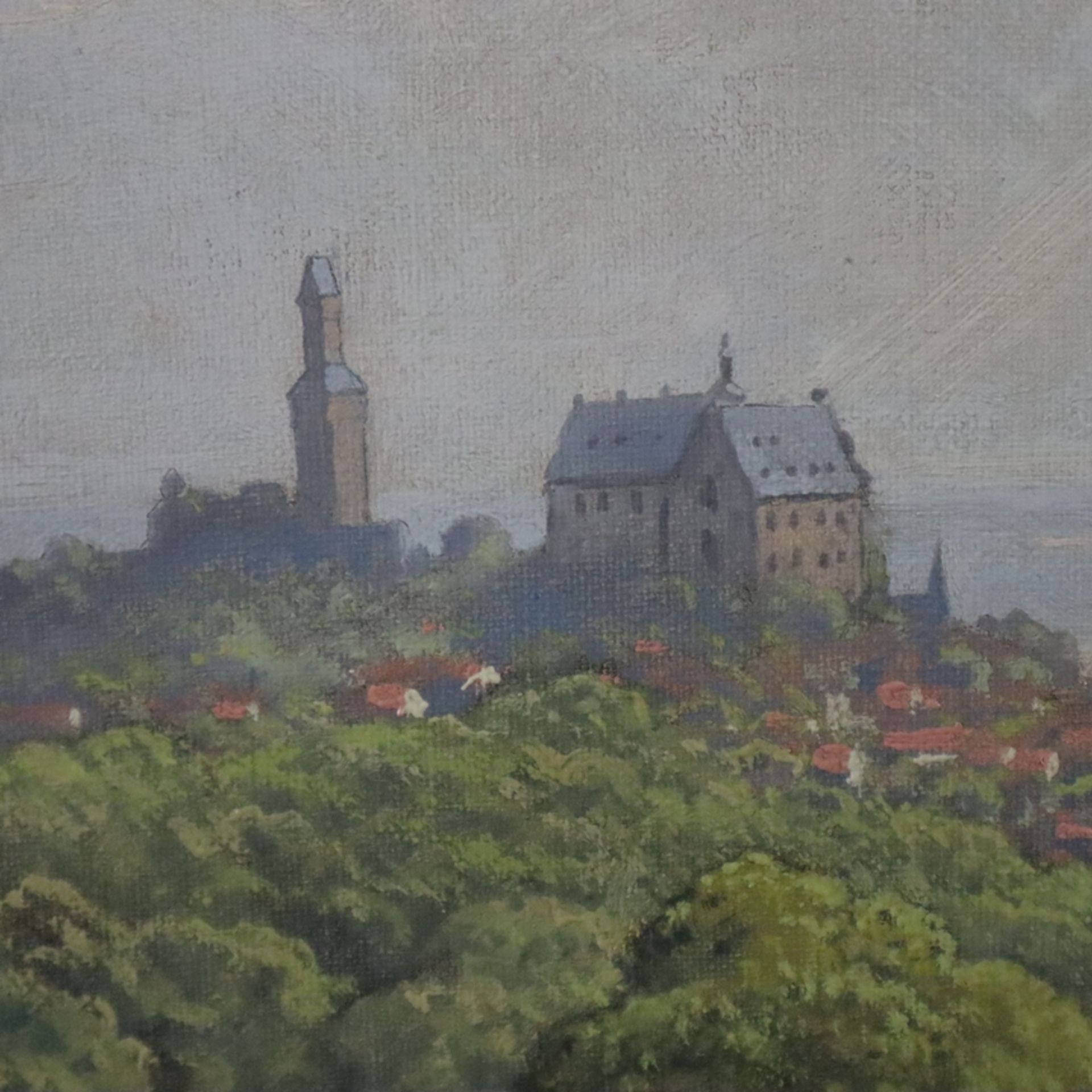 Mohr, Johann Georg (1864 -Frankfurt am Main- 1943) - Taunuslandschaft mit Blick auf Kronberg, Öl au - Bild 4 aus 10