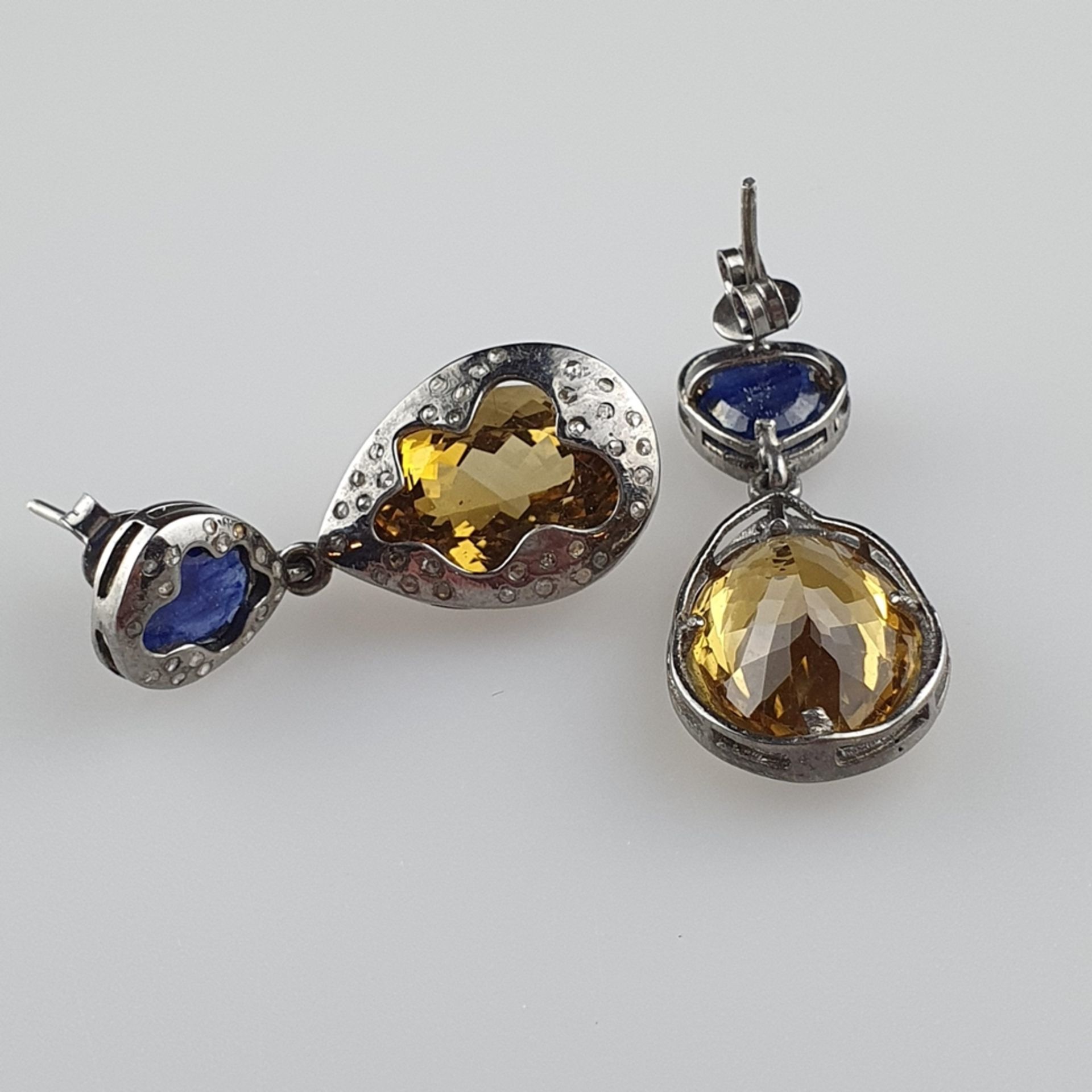 Paar Citrin-Kyanit-Ohrringe - 925er Silber, Steingewicht ca.16,60 ct, Länge ca. 42mm, Gesamtgewicht - Bild 5 aus 5