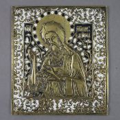 Reiseikone "Johannes der Täufer" - Russland, 19. Jh., Gelbguss, teils blau-weiß emailliert, reliefi
