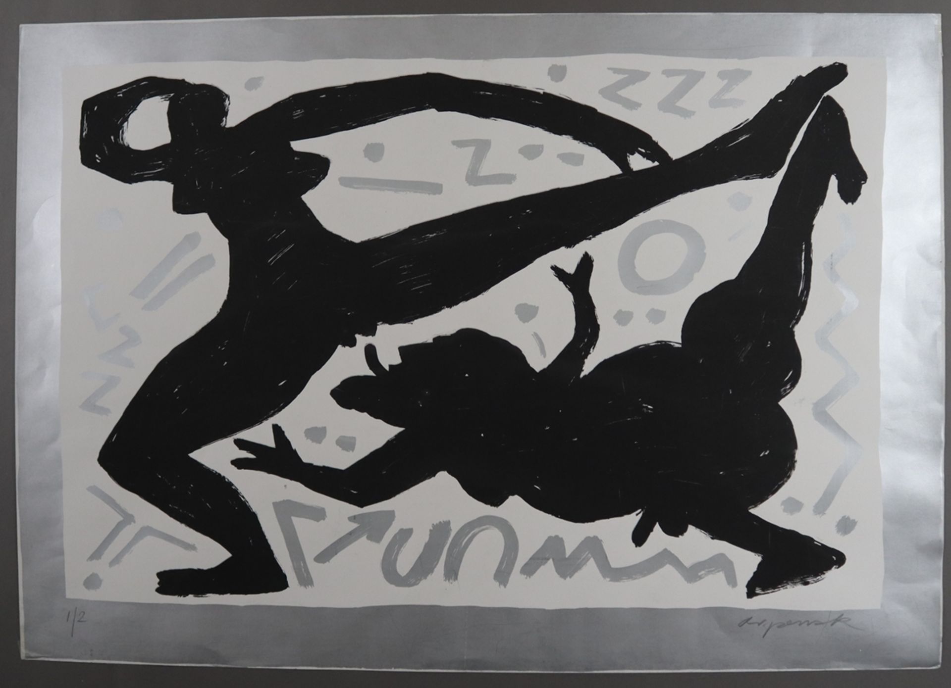 Penck, A.R. (1939 Dresden-2017 Zürich) - Erotische Paarszene, Serigraphie, unten rechts in Blei sig