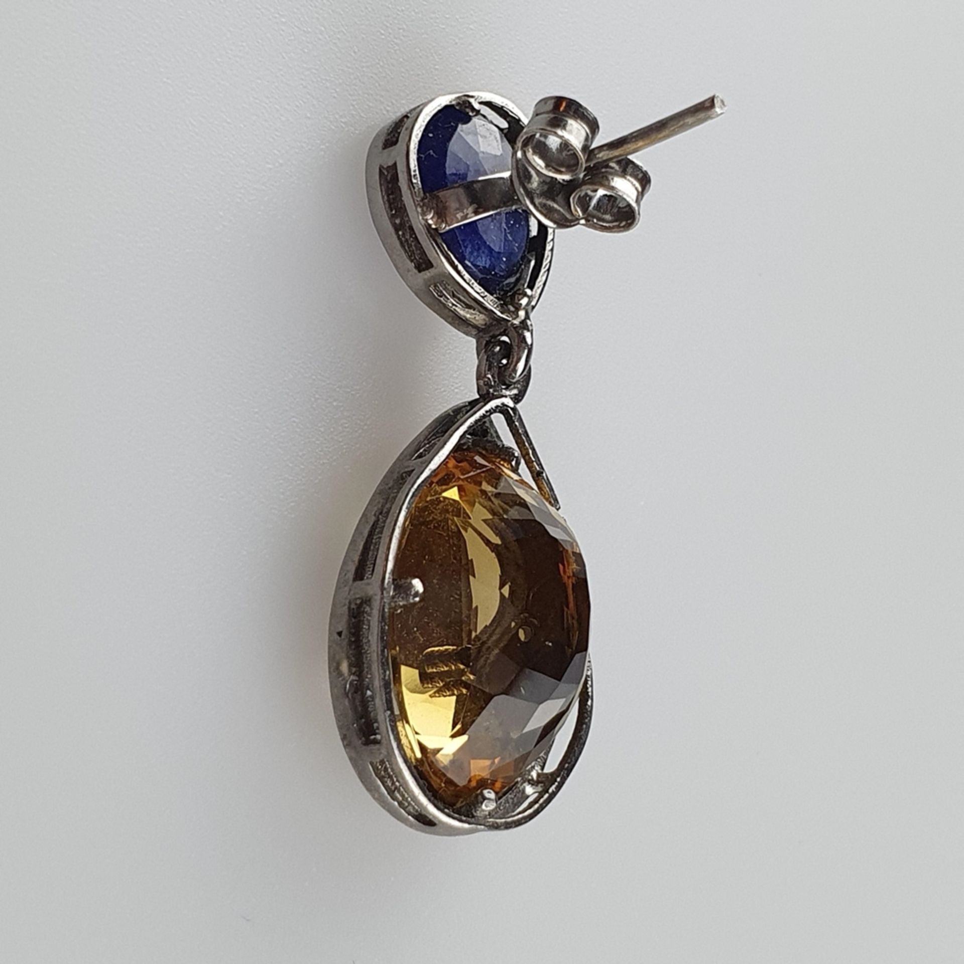Paar Citrin-Kyanit-Ohrringe - 925er Silber, Steingewicht ca.16,60 ct, Länge ca. 42mm, Gesamtgewicht - Bild 3 aus 5