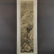 Chinesisches Rollbild 20.Jh. - nach Zhongbao Yao (1882-1927) -Bergige Landschaft mit Pfahlbau, Tusc