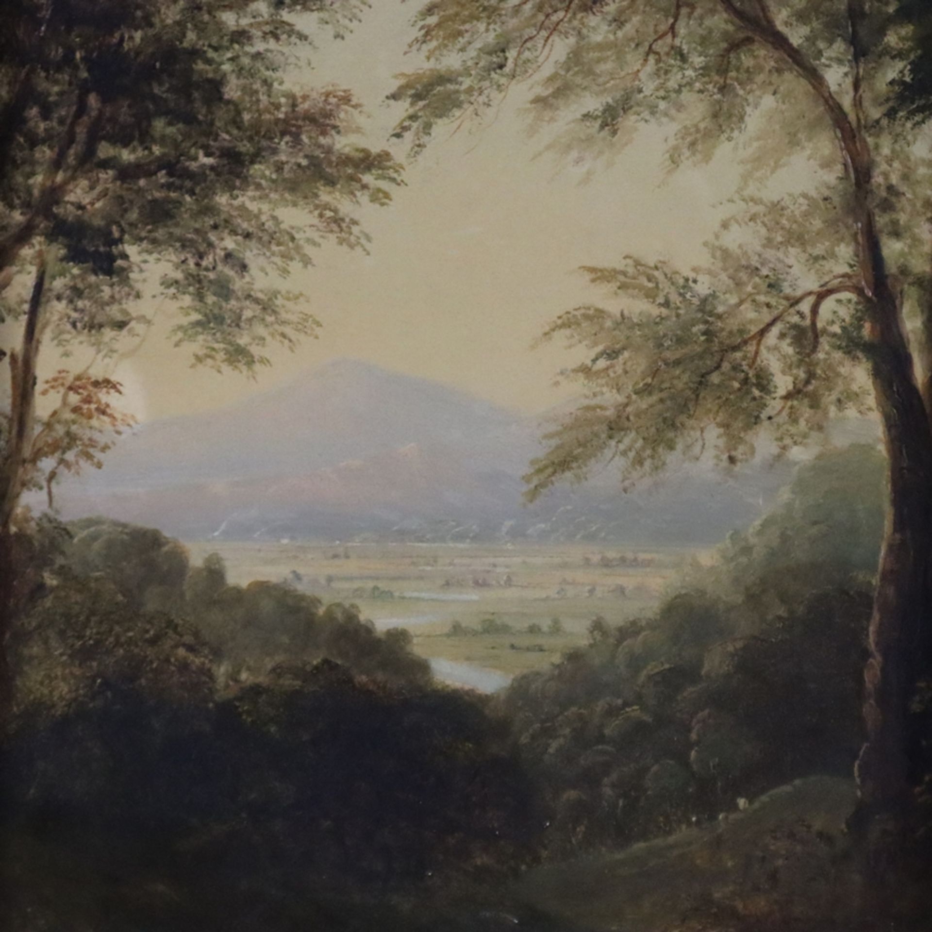 Unbekannte/r Landschaftsmaler/in (19. Jh.) - Blick auf eine weitläufige Gebirgslandschaft mit Fluss, - Bild 3 aus 10