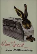 Staek, Klaus (* 1938, Pulsnitz) - "Dürer Hase" (1987), Multiple, handsignierte Kunstpostkarte, mit 