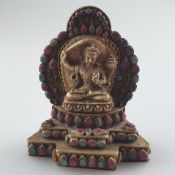 Figur des Manjushri (Bodhisattva der Gelehrsamkeit) - nepalotibetisch, 20. Jh., Silberlegierung, Be