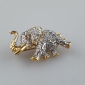 Vintage-Brosche - Attwood & Sawyer / Großbritannien, Elefant, Metall vergoldet, besetzt mit farblos
