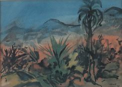 Veno (tätig im 20. Jh.) - Südliche Landschaft mit Palme und Agaven, 1978, Aquarell auf Papier, sign
