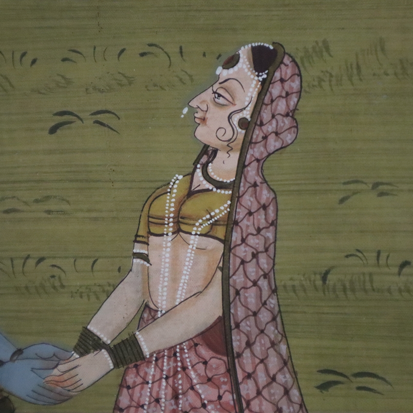 Pichhwai mit fein gemalter Darstellung des Rasalila - Indien, Rajasthan, 20.Jh., Gouache auf Leinen - Image 11 of 12