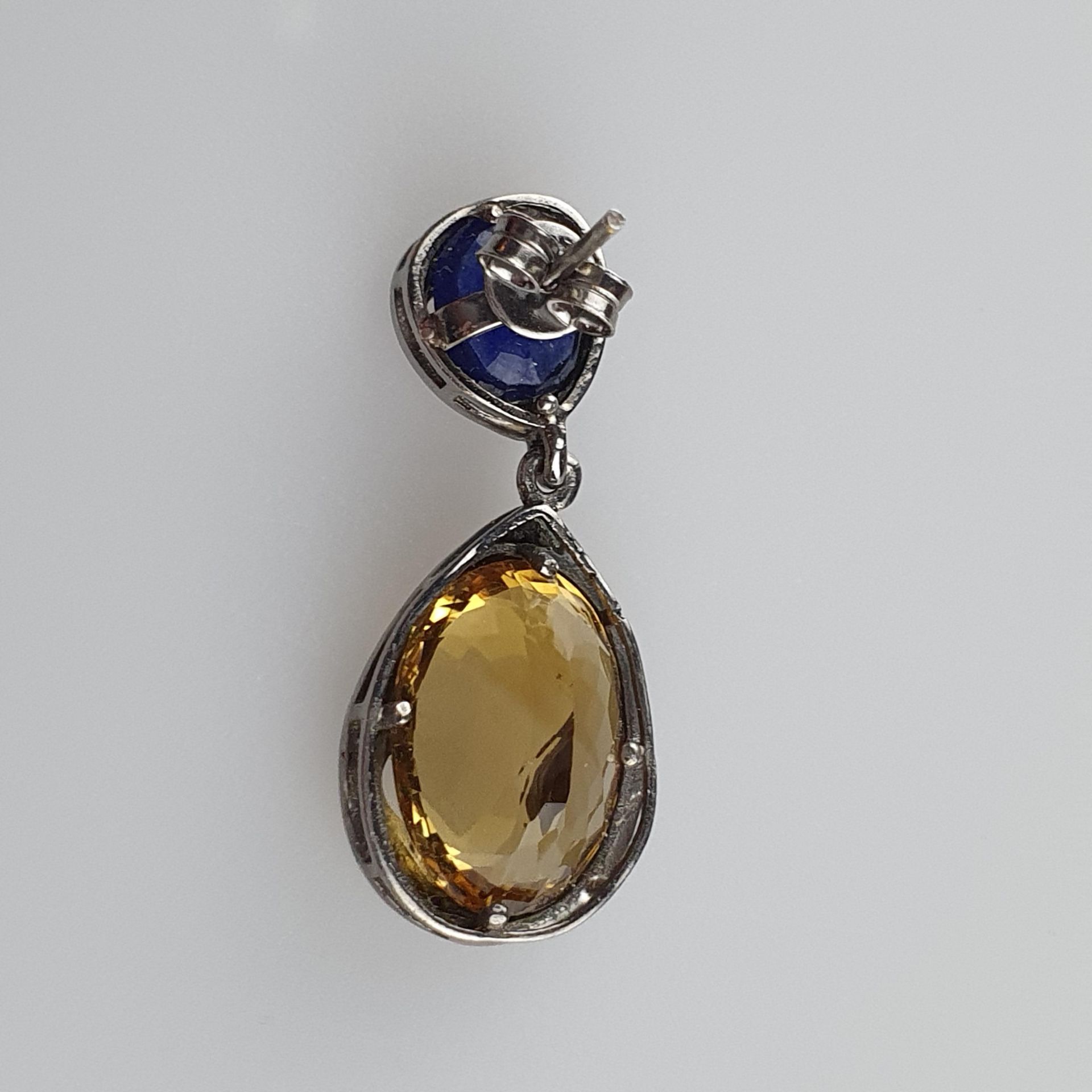 Paar Citrin-Kyanit-Ohrringe - 925er Silber, Steingewicht ca.16,60 ct, Länge ca. 42mm, Gesamtgewicht - Bild 4 aus 5
