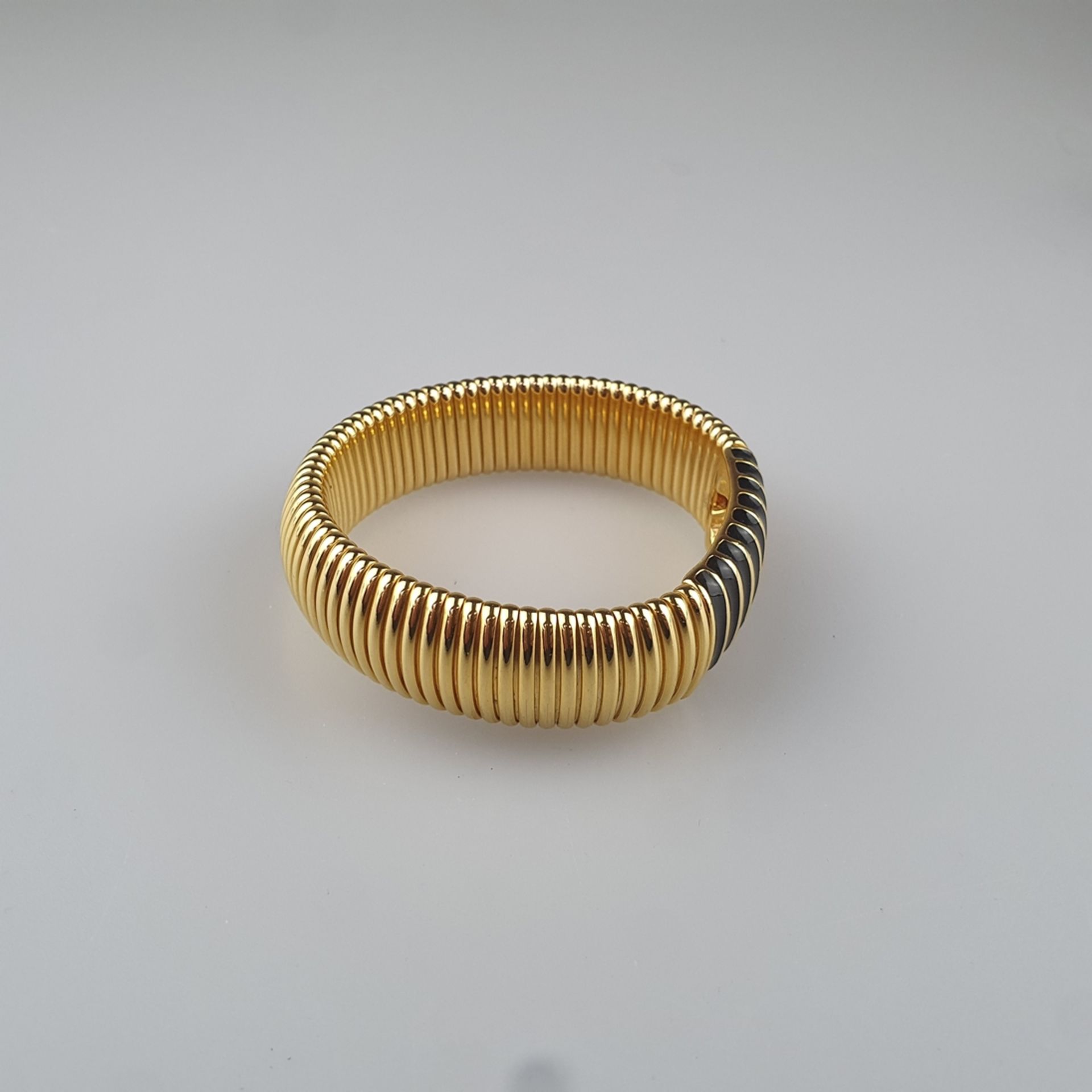 Vintage-Armband - NAPIER / USA, goldfarbenes Metall, flexibles Band mit festem schwarz emailliertem - Bild 3 aus 5