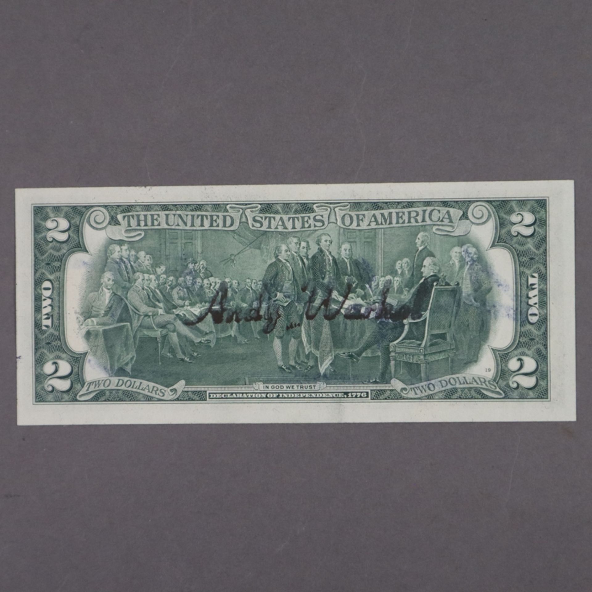 Warhol, Andy (1928 Pittsburgh - 1987 New York) - „Two Jefferson's Dollars“, 2 Dollarnote mit Signat - Image 4 of 5