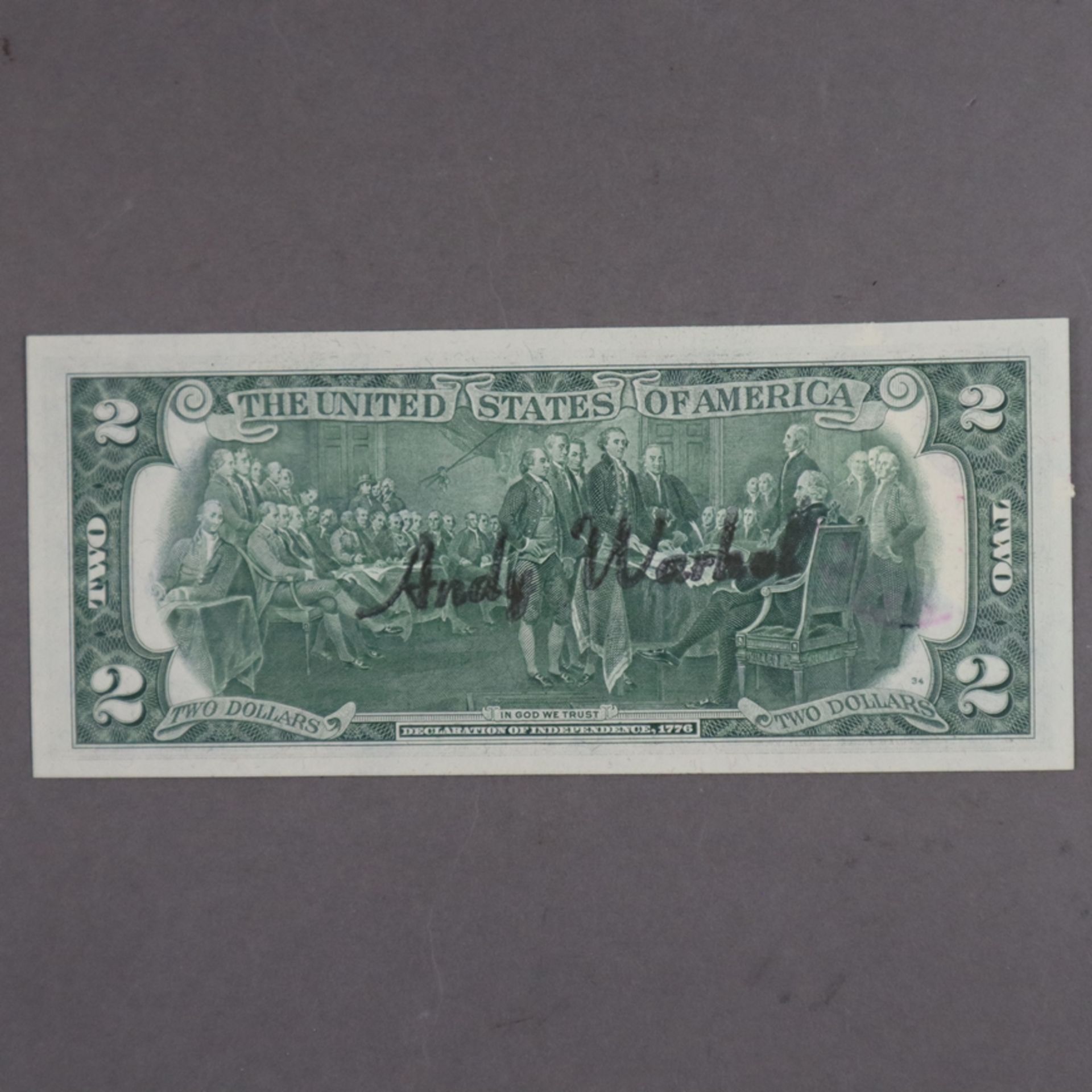 Warhol, Andy (1928 Pittsburgh - 1987 New York) - „Two Jefferson's Dollars“, 2 Dollarnote mit Signat - Image 4 of 5