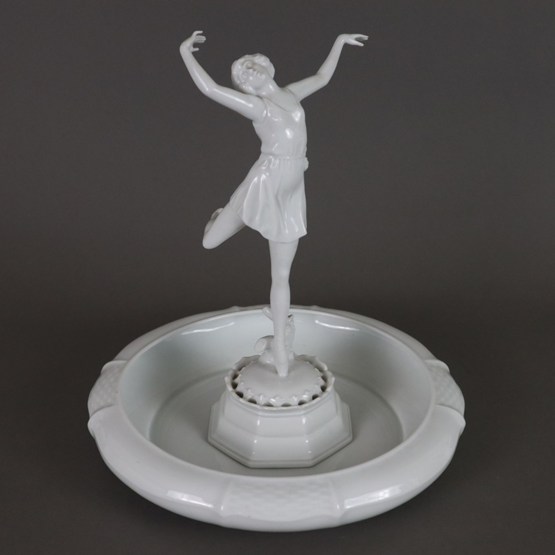 Art-Déco- Figur "Frühling Ballerina" mit großer Unterschale - Rosenthal, Bavaria, Weißporzellan, gl