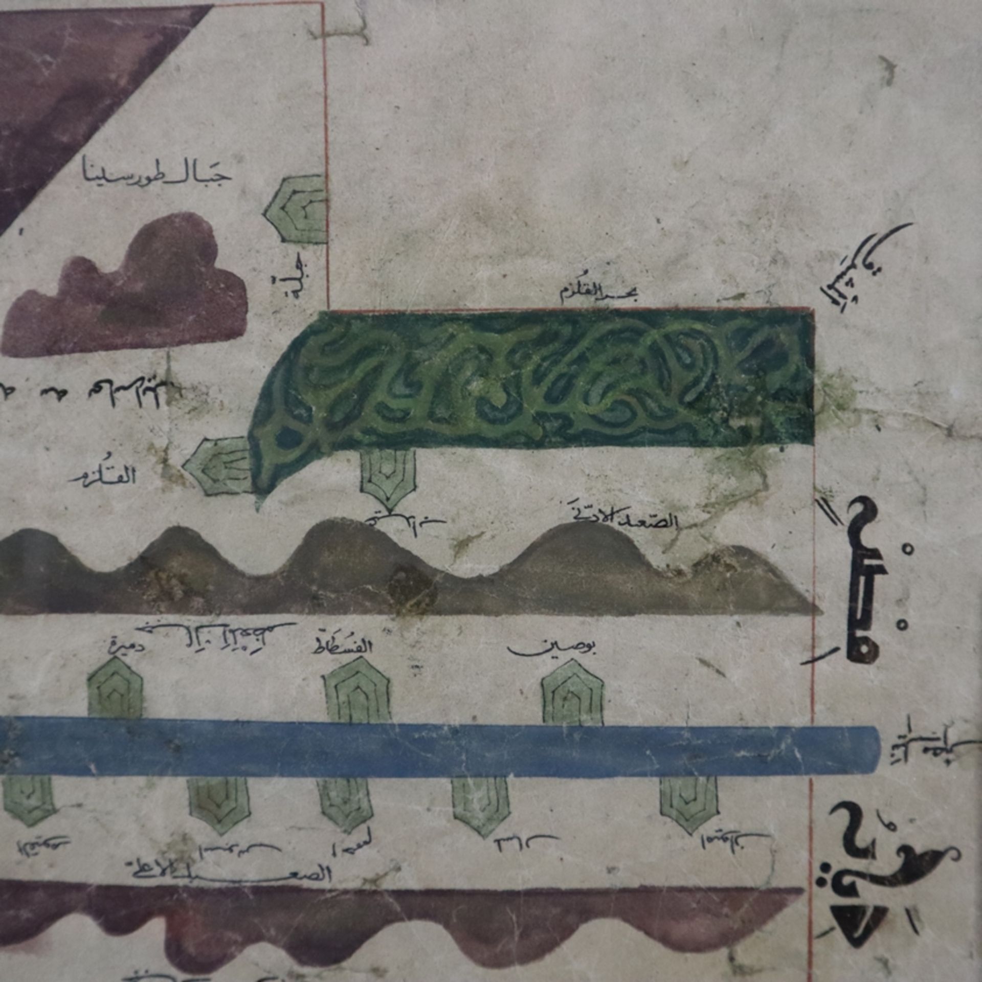 Illuminiertes Blatt - Tusche, Farben und Gold auf Papier, arabische Kalligrafie und Beschriftung, S - Image 5 of 7