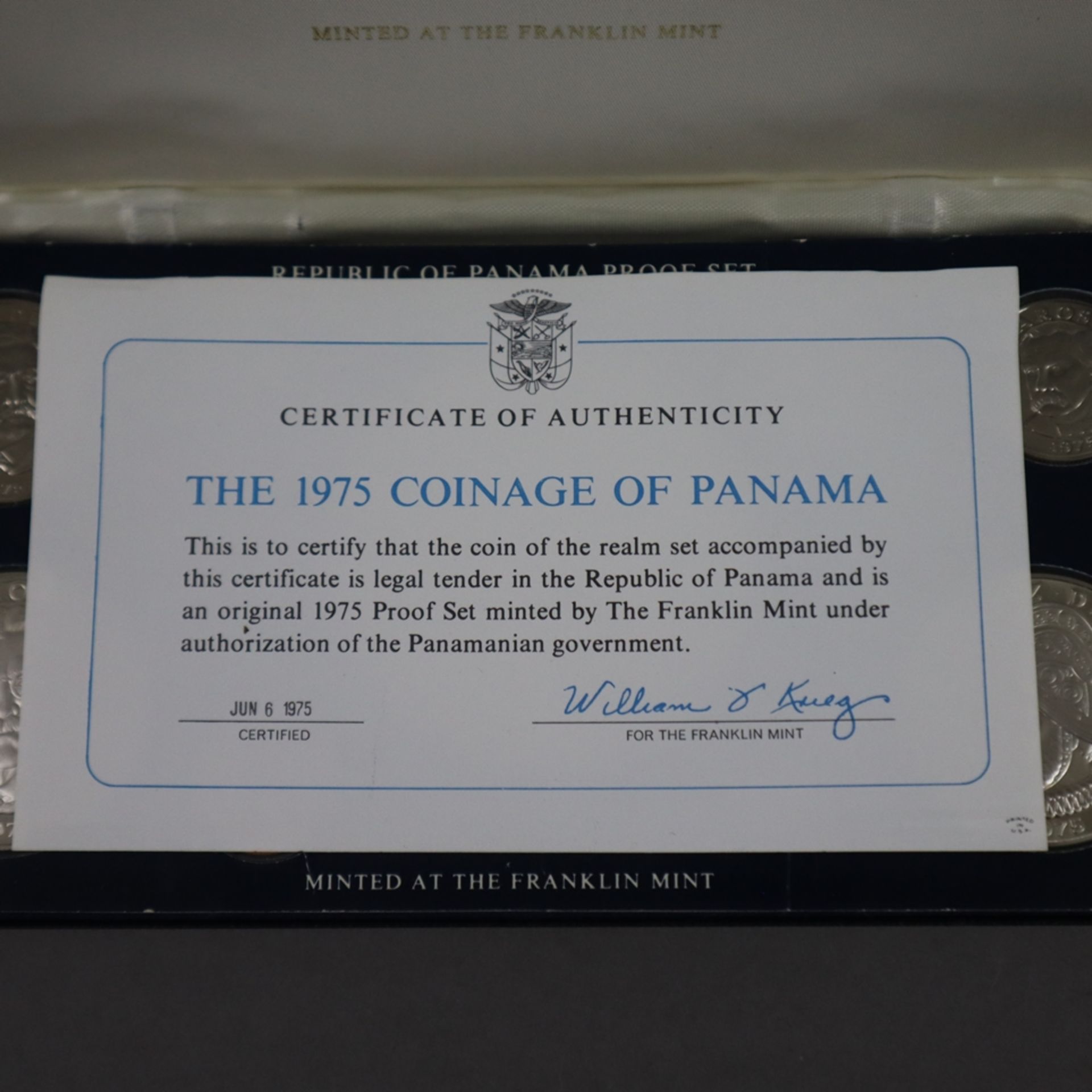 Münzset Republik of Panama 1975 - 925er Silber, Republik Of Panama Proof Set, Franklin Mint, 9 Münz - Bild 5 aus 5