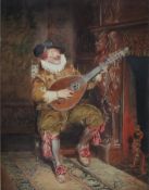 Borione, Bernard Louis (*1895-?, französischer Maler) - "Lautenspieler vor einem Kamin", Aquarell a
