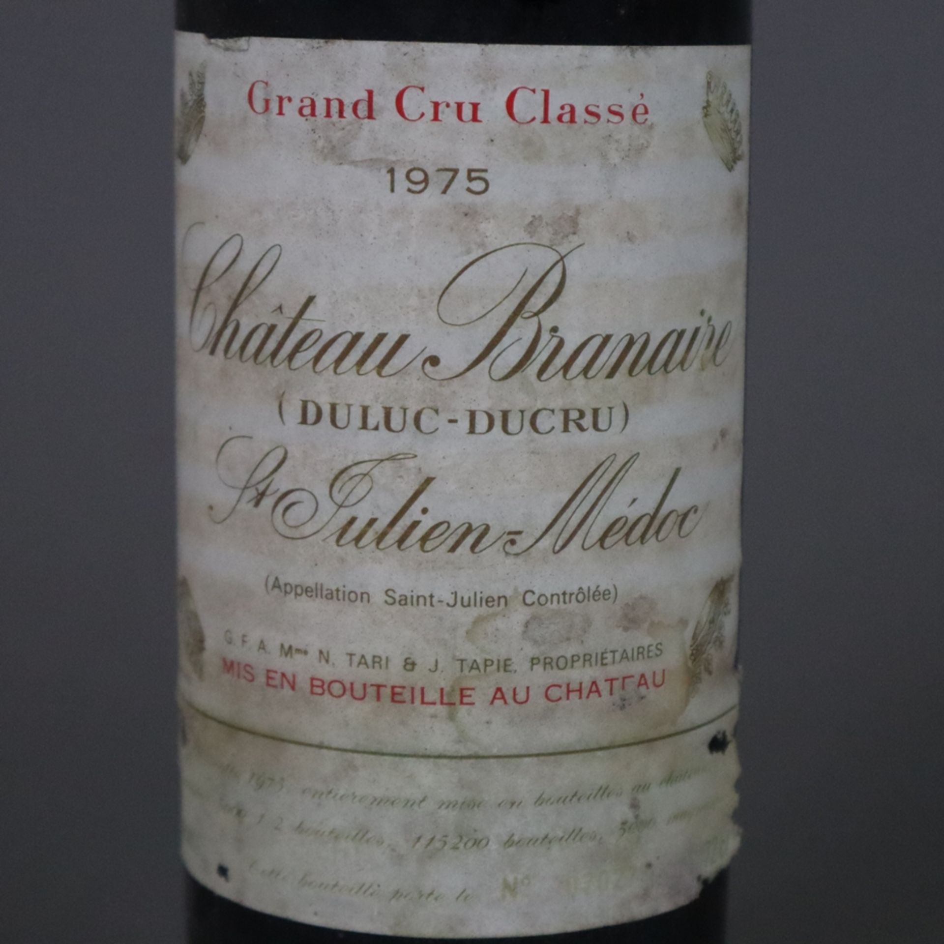 Weinkonvolut - 2 Flaschen, France, 1979 Château Tourans Saint-Émilion, 1975 / Château Branaire-Dulu - Bild 3 aus 6