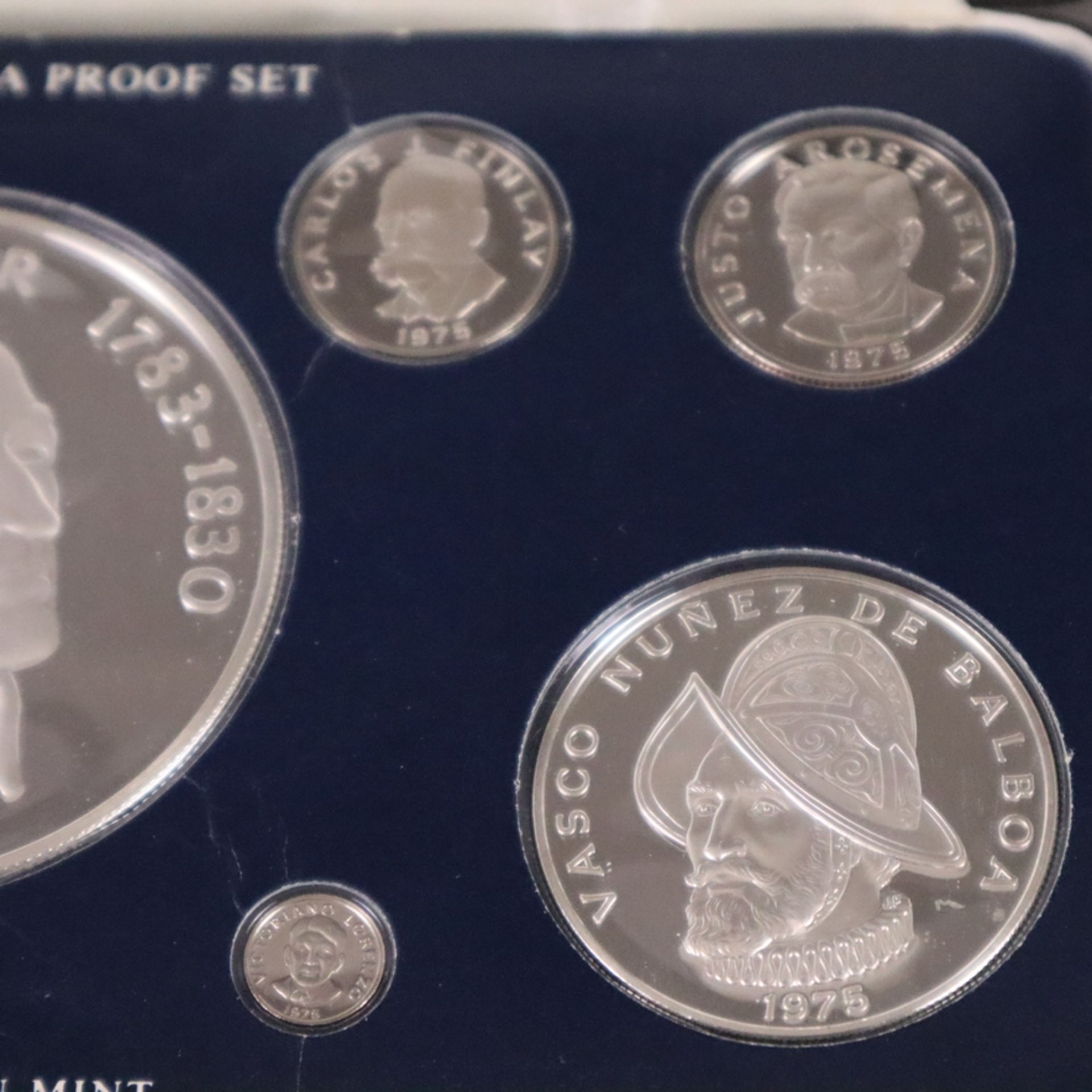 Münzset Republik of Panama 1975 - 925er Silber, Republik Of Panama Proof Set, Franklin Mint, 9 Münz - Bild 4 aus 5