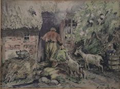 Witte, Frido (1881 Schneverdingen - 1965 Soltau) - "Frau mit Ziegen", mit Bleistift in Sütterlinsch