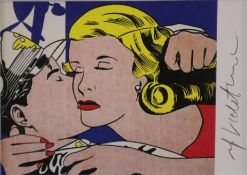 Lichtenstein, Roy (1923 - New York - 1997) - "The Kiss" (1962), handsignierte Kunstpostkarte, Multi