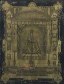 Hinterglasbild "Nuestra Señora de Begoña" - 19. Jh., Blattgoldauflage mit schwarz-schraffierten Kon