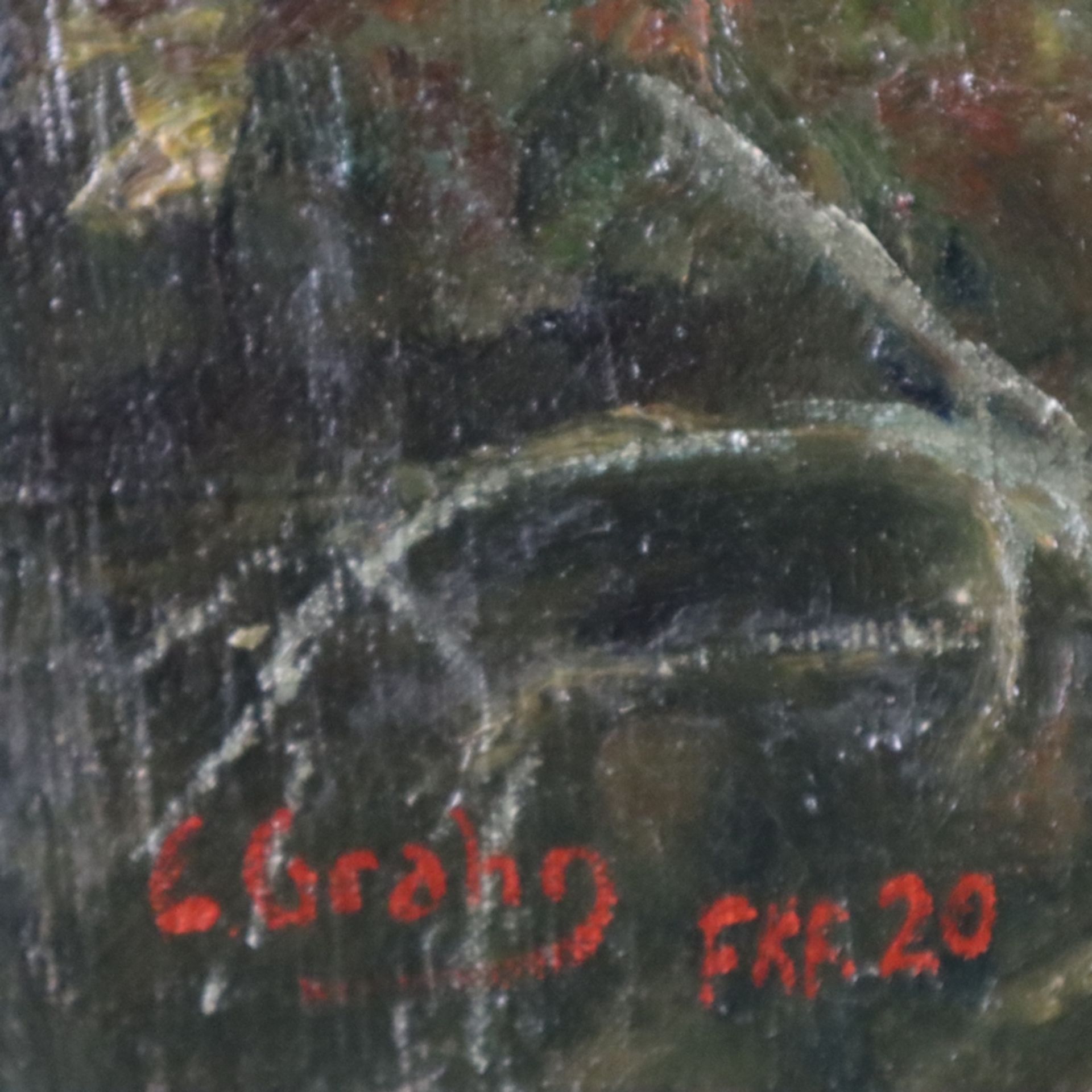 Grahn, C. - Talansicht mit Repoussoir-Figurenpaar im linken Vordergrund, Öl auf Leinwand, links unt - Image 8 of 10