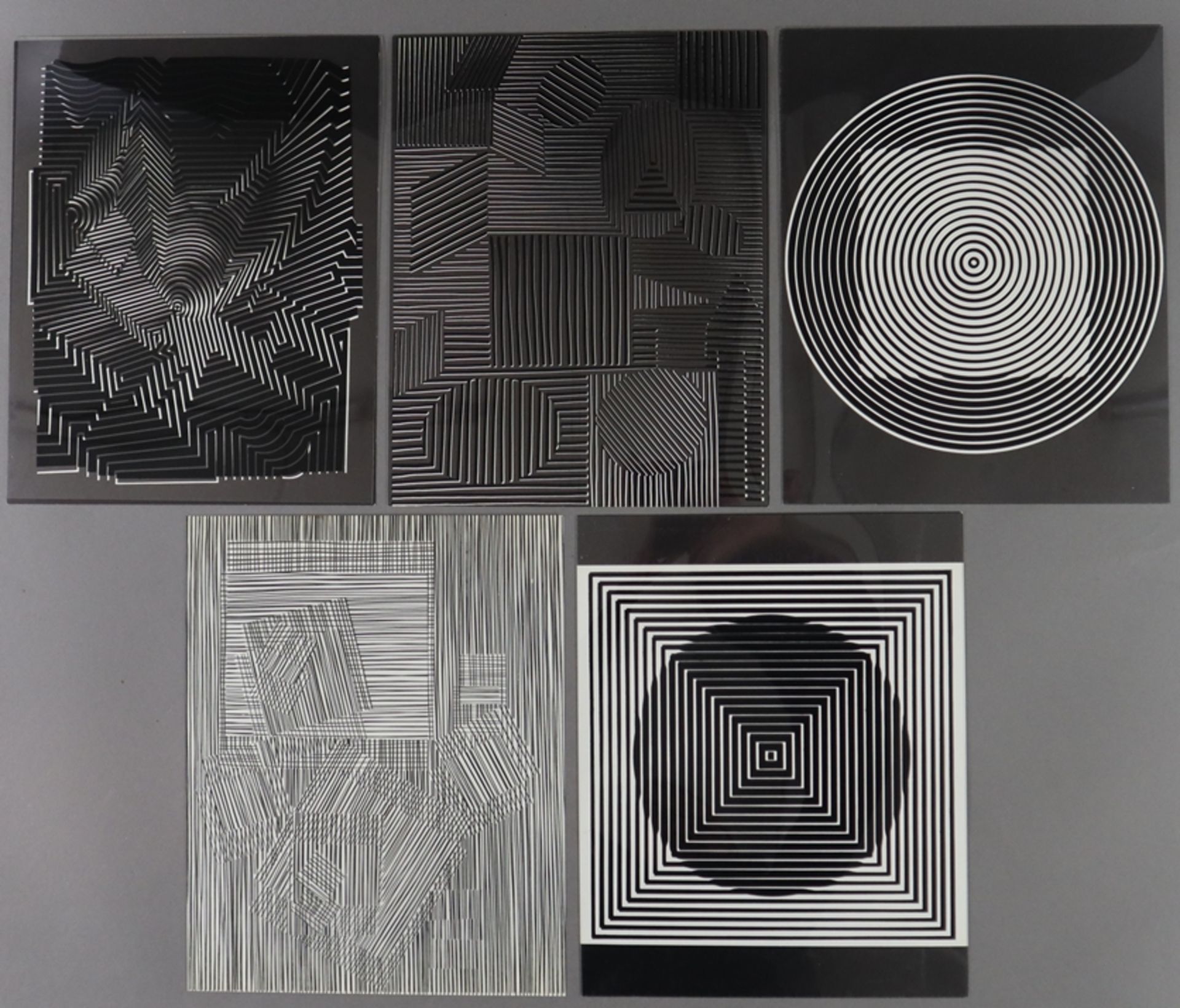 Vasarely, Victor (1908 Pecs - Paris 1997) - Mappe "Cinetiques", 5 Op-Art Kompositionen in Schwarz,