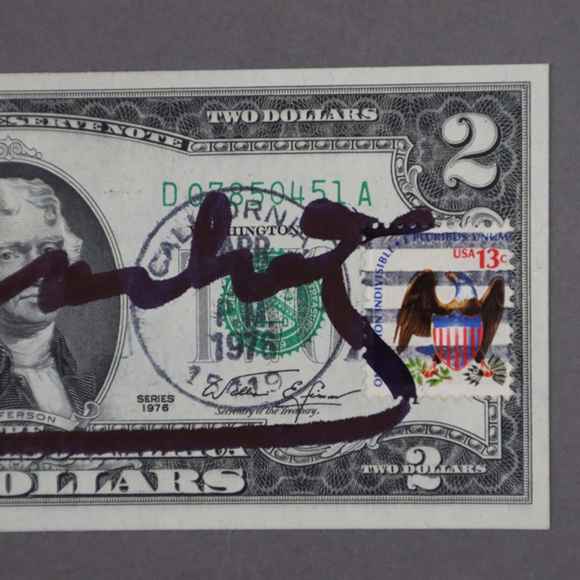 Warhol, Andy (1928 Pittsburgh - 1987 New York) - „Two Jefferson's Dollars“, 2 Dollarnote mit Signat - Image 3 of 5