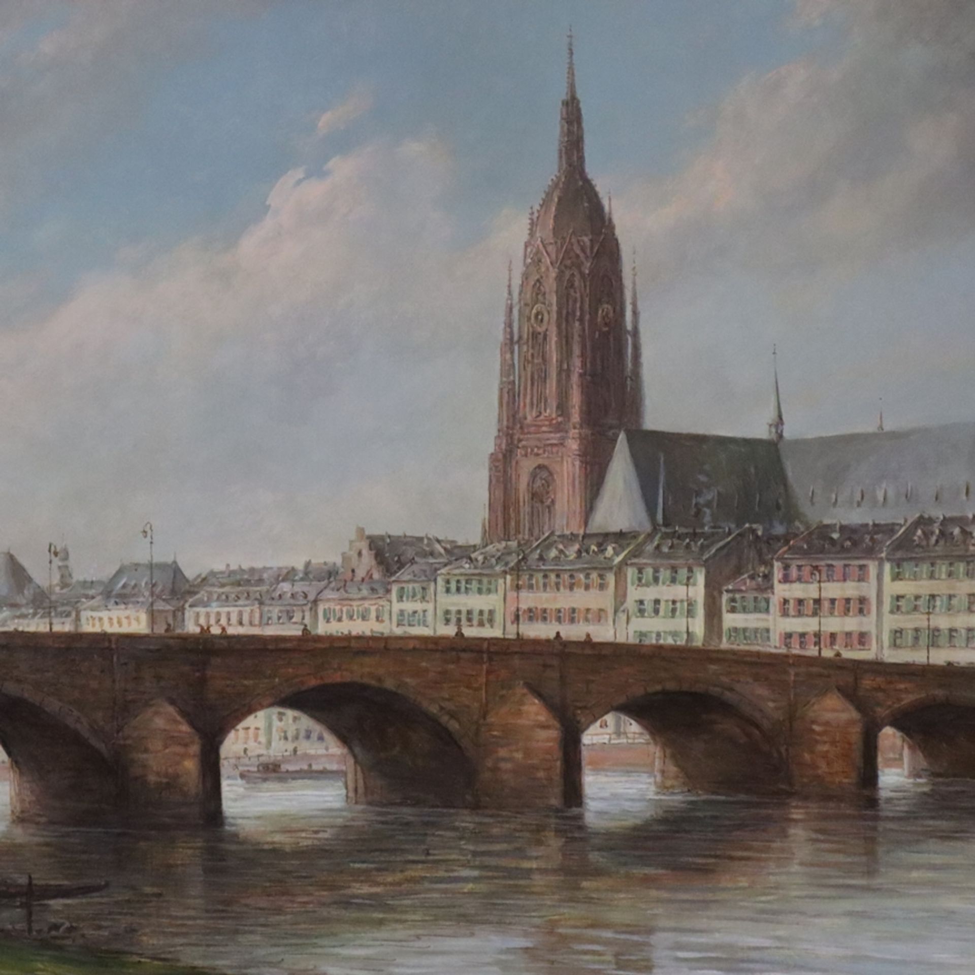 Wolf, Heinz J. (1924-?) - Ansicht von Frankfurt mit alter Brücke und Dom St. Bartholomäus, Öl auf L - Image 3 of 9