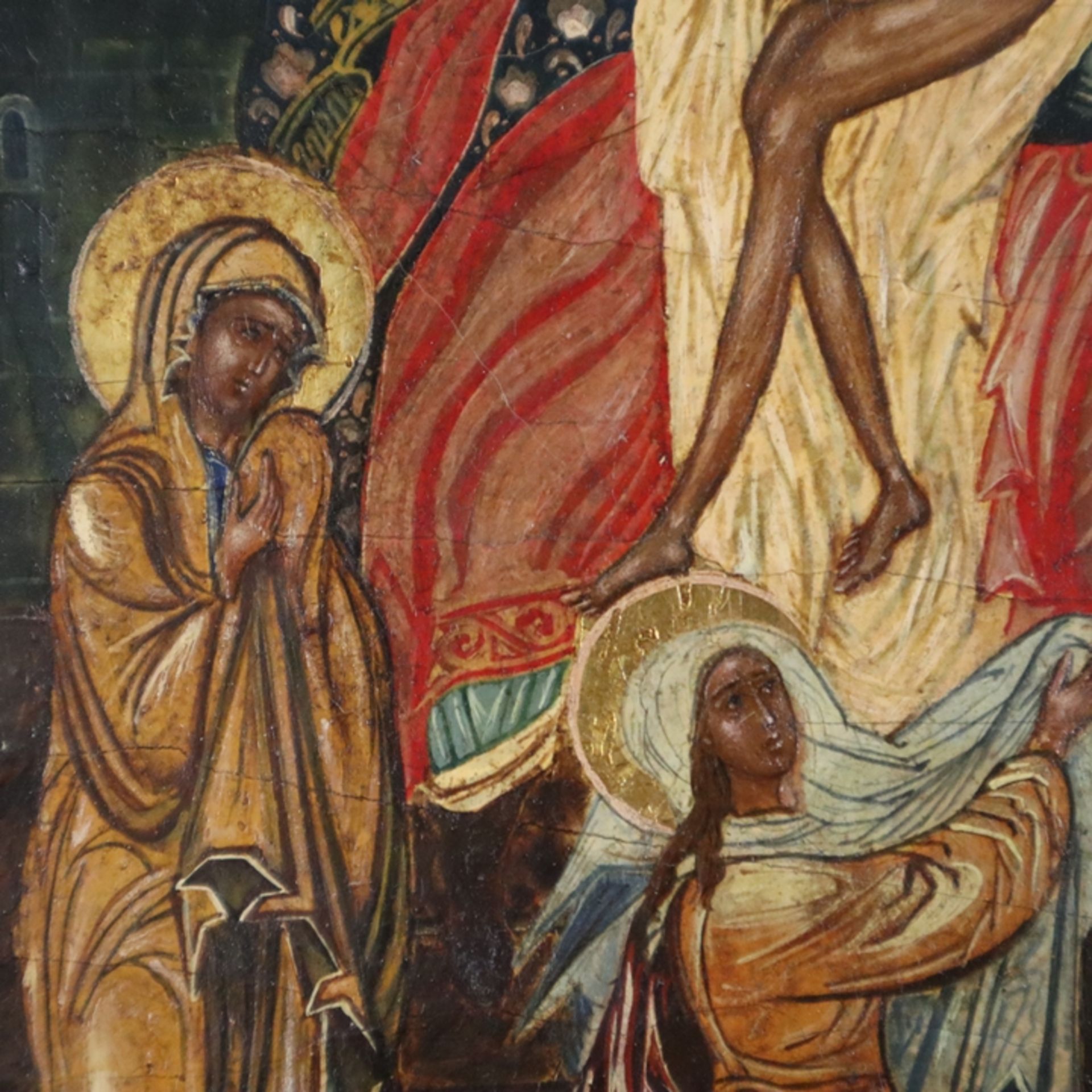 Reise-Triptychon mit Kreuzabnahme - Russland, 19. Jh., Temperamalerei mit Gold auf Holz, Mittelteil - Bild 10 aus 11
