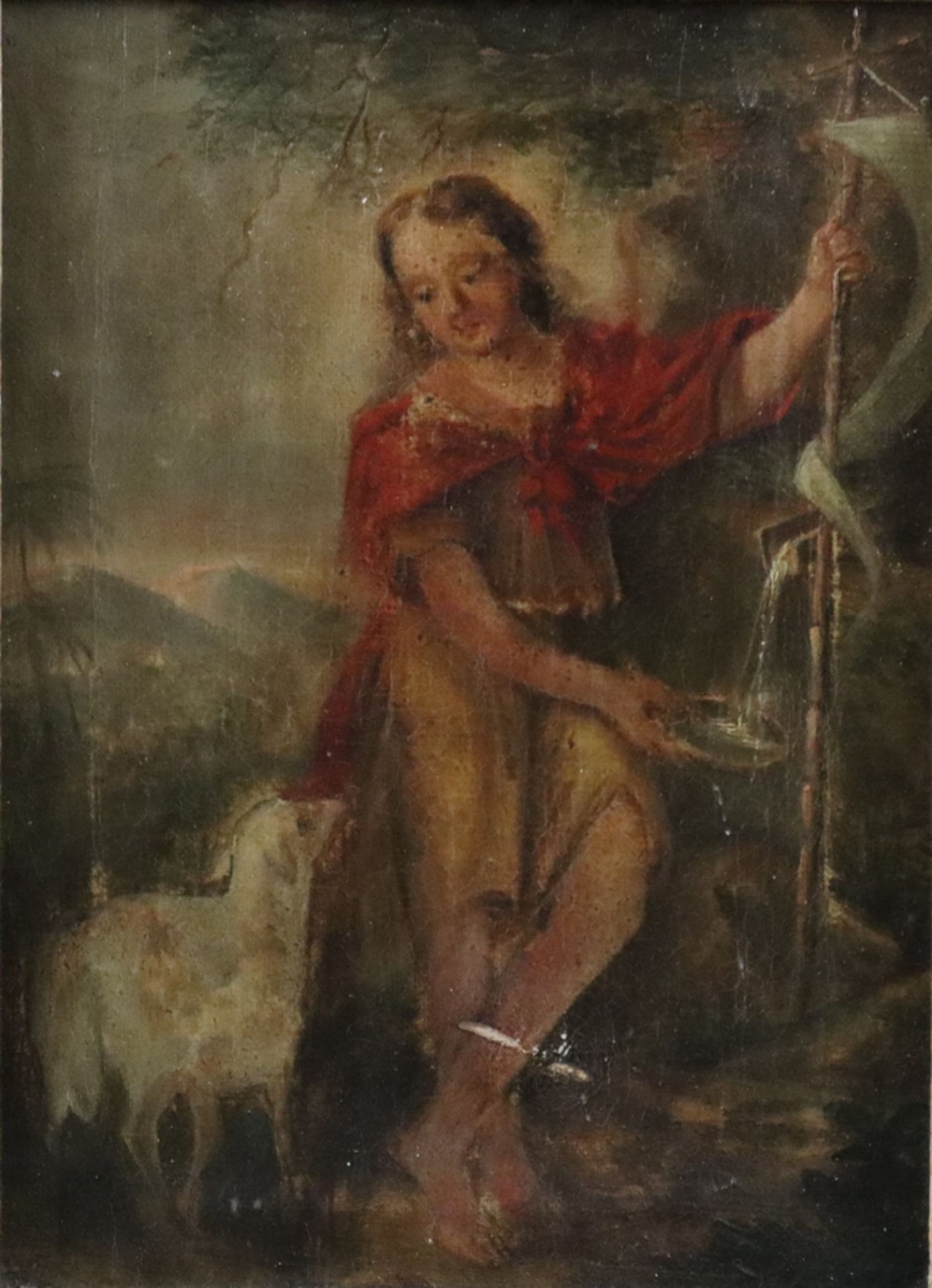 Sakralmaler -wohl 18. Jh.- Hl. Johannes der Täufer am Brunnen, Öl auf Leinwand, unsigniert, feines