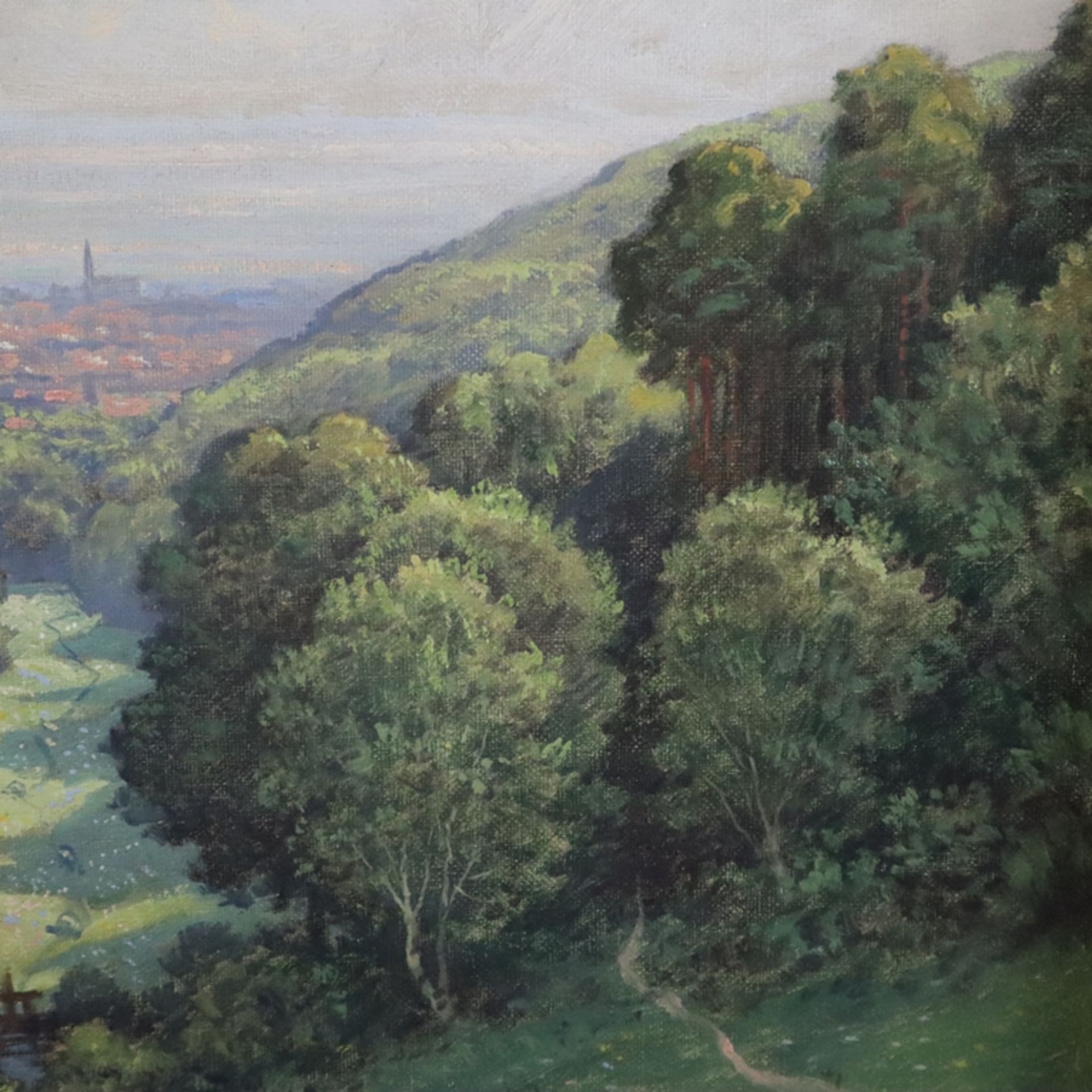 Mohr, Johann Georg (1864 -Frankfurt am Main- 1943) - Taunuslandschaft mit Blick auf Kronberg, Öl au - Bild 7 aus 10