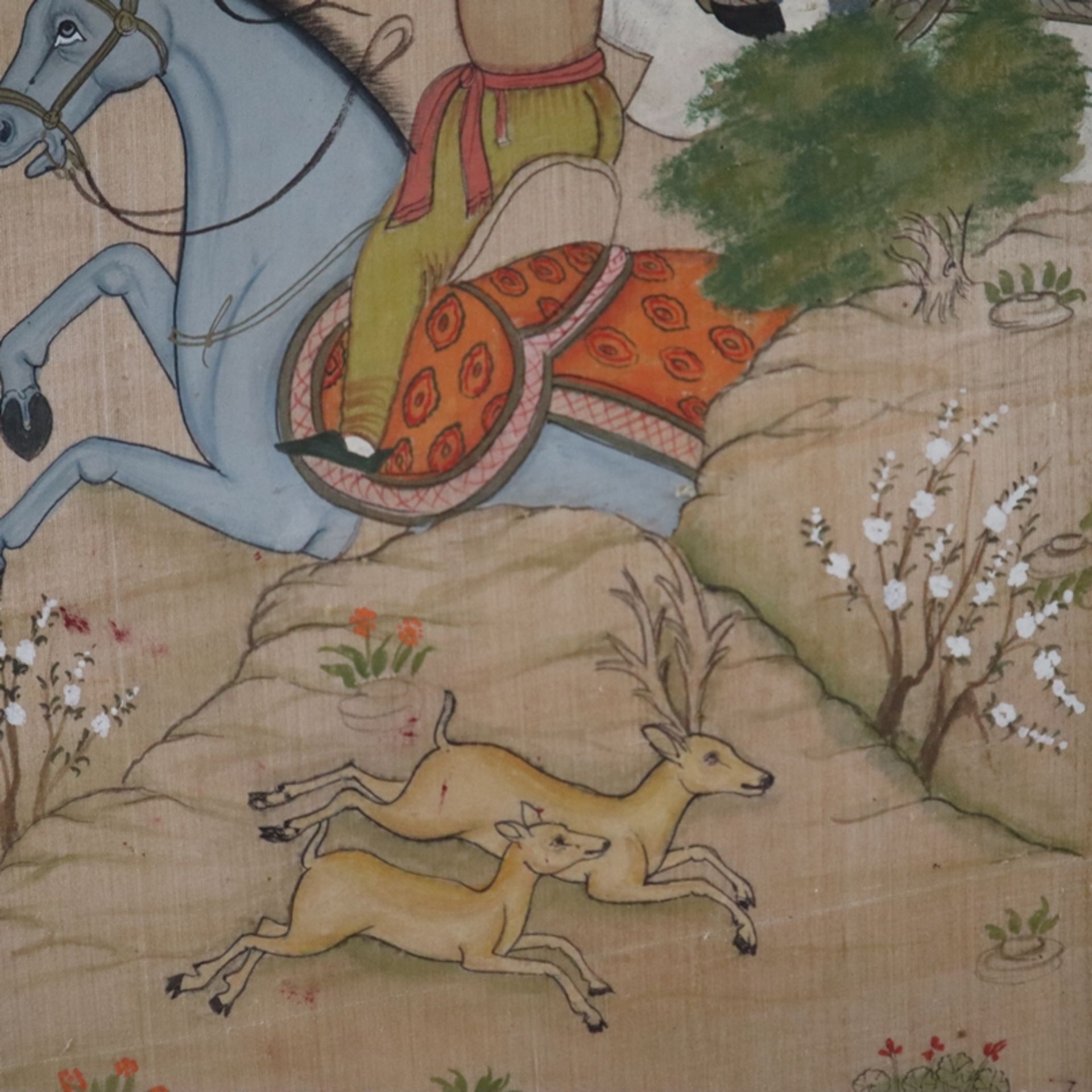 Indopersische Malerei - 20. Jh., vielfigurige Löwenjagdszene mit Elefanten- und Pferdereitern, Jäge - Bild 10 aus 12
