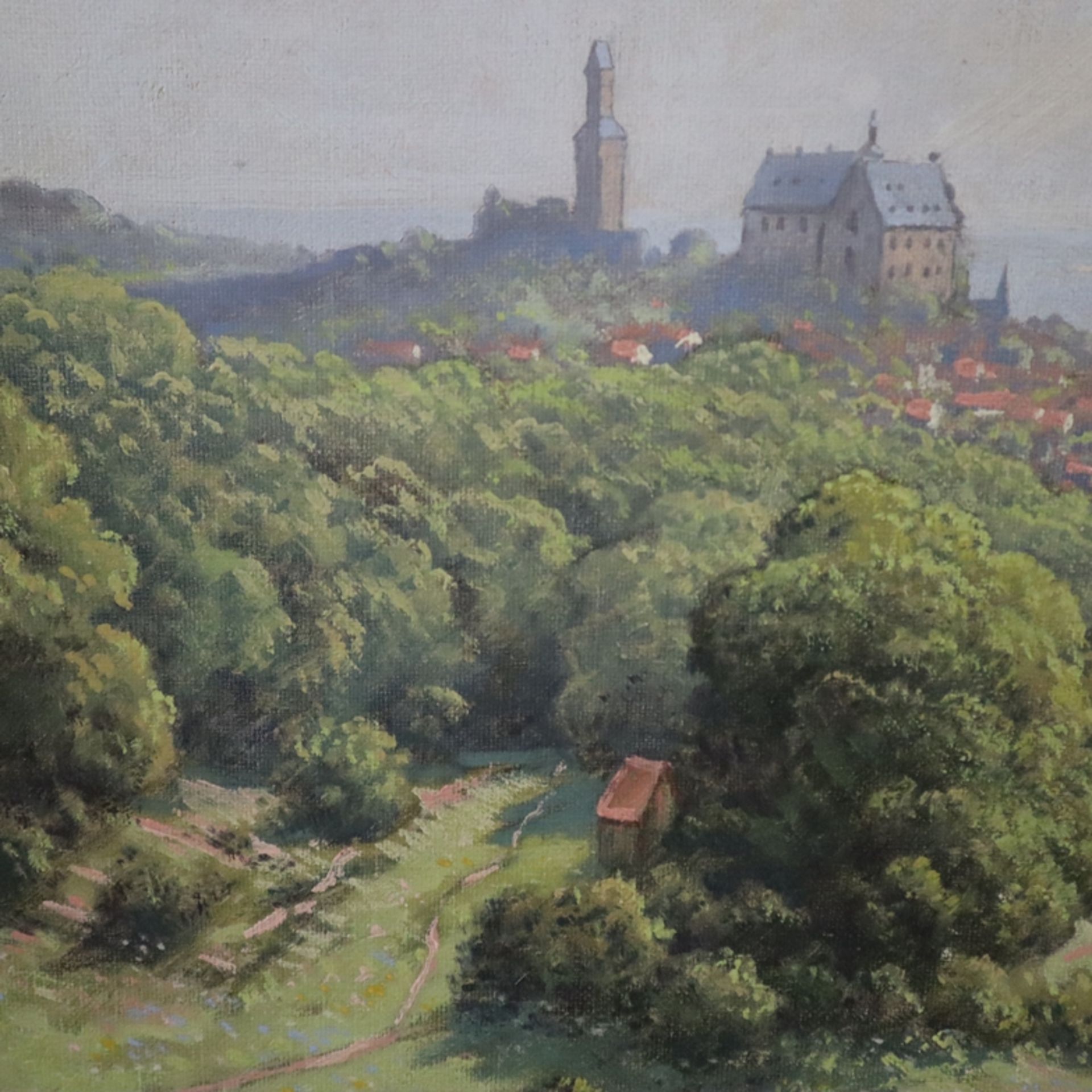 Mohr, Johann Georg (1864 -Frankfurt am Main- 1943) - Taunuslandschaft mit Blick auf Kronberg, Öl au - Bild 8 aus 10