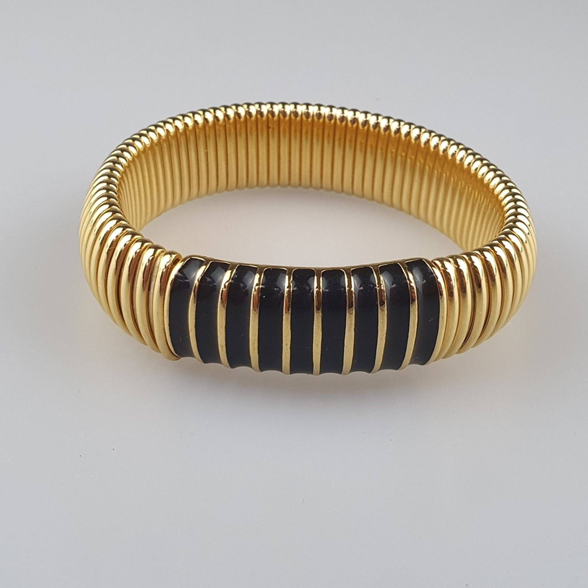 Vintage-Armband - NAPIER / USA, goldfarbenes Metall, flexibles Band mit festem schwarz emailliertem