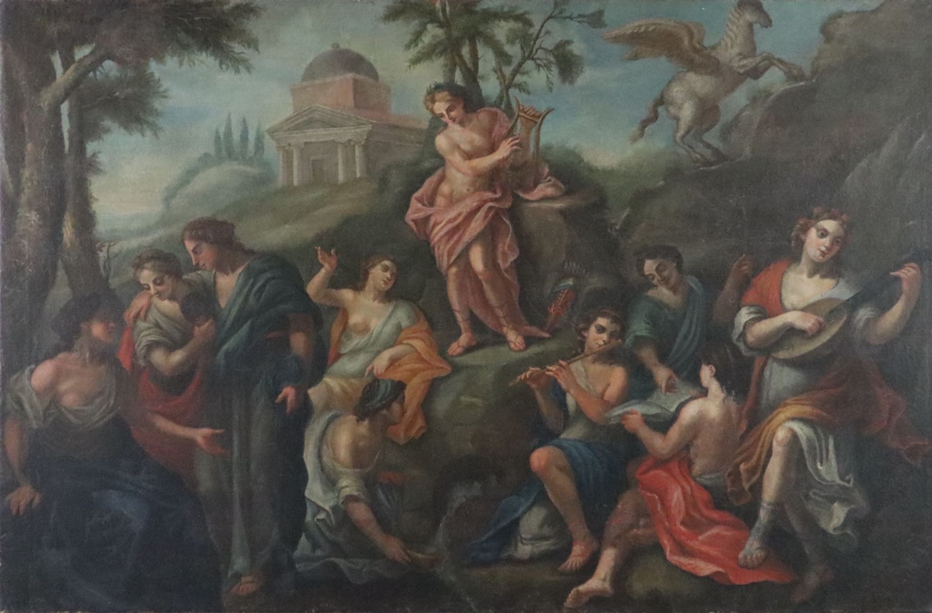 Historien-/Dekormaler des 17.Jhs - Apollo und die neun Musen am Berg Helicon bzw. Parnass, Öl auf