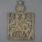 Reiseikone "Boris und Gleb" - Russland, wohl 18. Jh., Bronzelegierung, durchbrochen gearbeitet, Rel