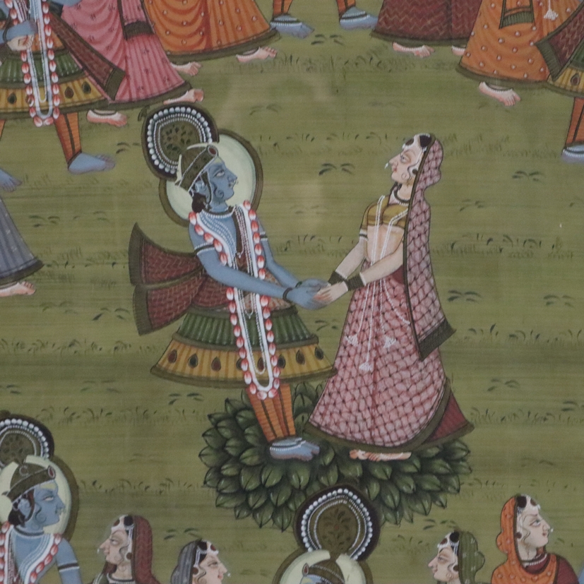 Pichhwai mit fein gemalter Darstellung des Rasalila - Indien, Rajasthan, 20.Jh., Gouache auf Leinen - Image 4 of 12