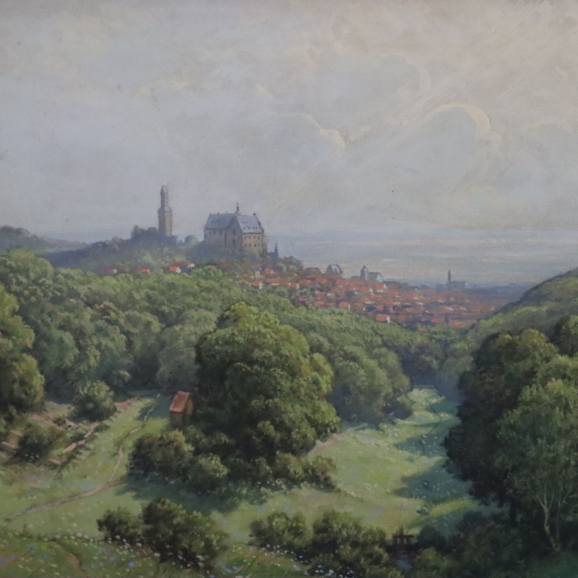Mohr, Johann Georg (1864 -Frankfurt am Main- 1943) - Taunuslandschaft mit Blick auf Kronberg, Öl au - Bild 3 aus 10