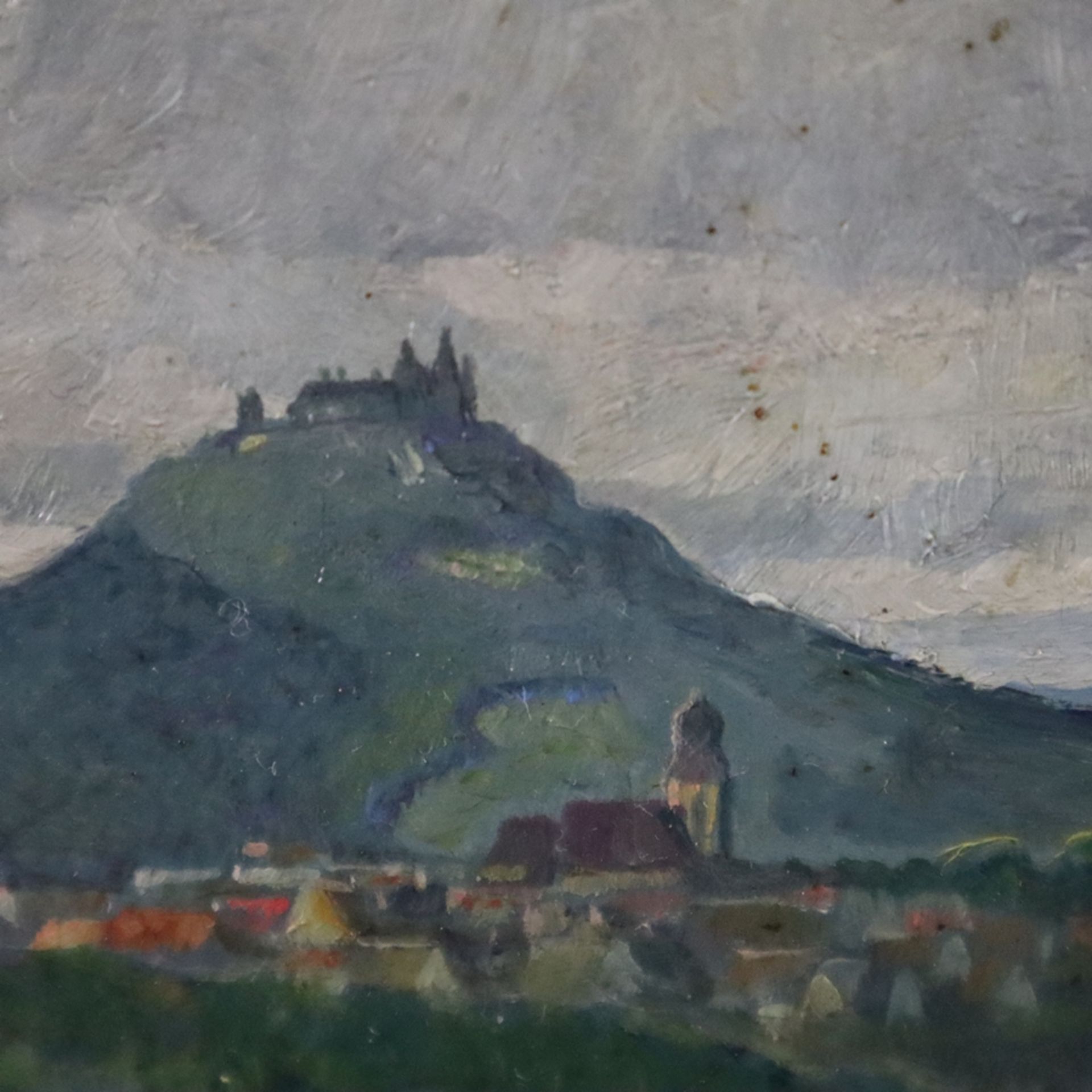 Unbekannte/r Künstler/in (20.Jh.) - Ansicht von Hechingen mit Burg Hohenzollern, 1940, Öl auf Platt - Bild 6 aus 7