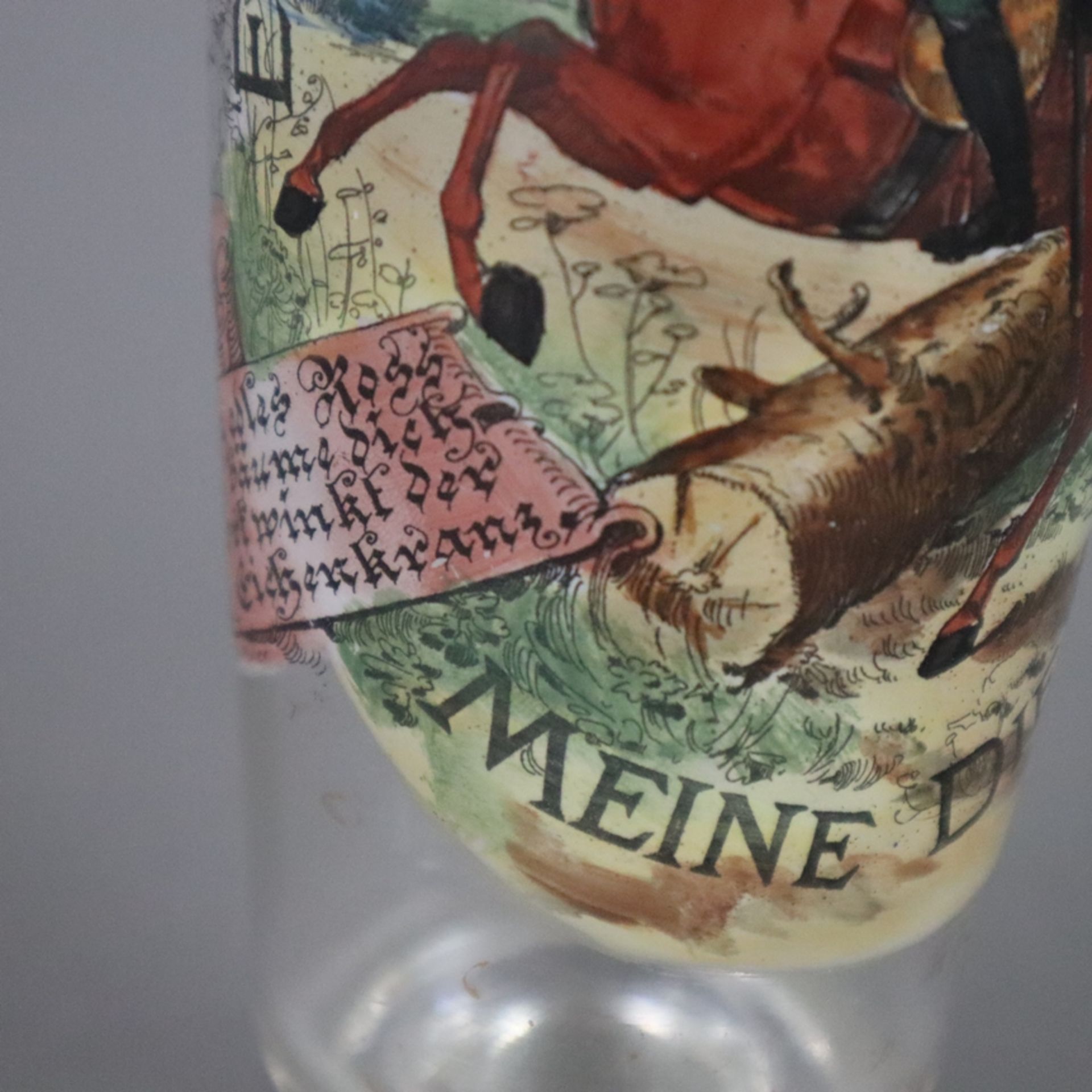 Erinnerungsglas - "Erinnerung an meine Dienstzeit", Klarglas, schauseitig mit polychromem Dekor, da - Image 3 of 8