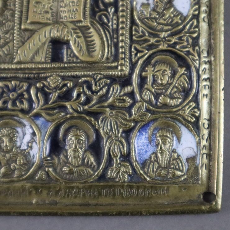 Reiseikone "Hl. Nikolaus" - Russland, 19.Jh., Bronzelegierung, blau-weiß emailliert, Bildfeld mit r - Image 7 of 9