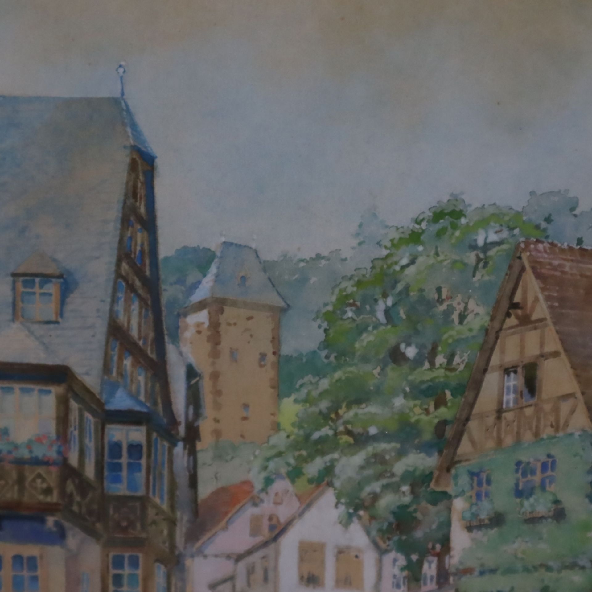 Hintze, H. (20.Jh.) - "Miltenberg", Ansicht von dem alten Marktplatz in Miltenberg, Aquarell auf Pa - Image 5 of 8