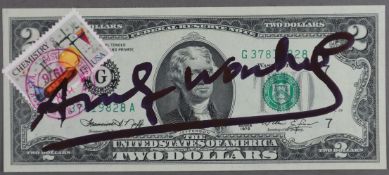 Warhol, Andy (1928 Pittsburgh - 1987 New York) - „Two Jefferson's Dollars“, 2 Dollarnote mit Signat